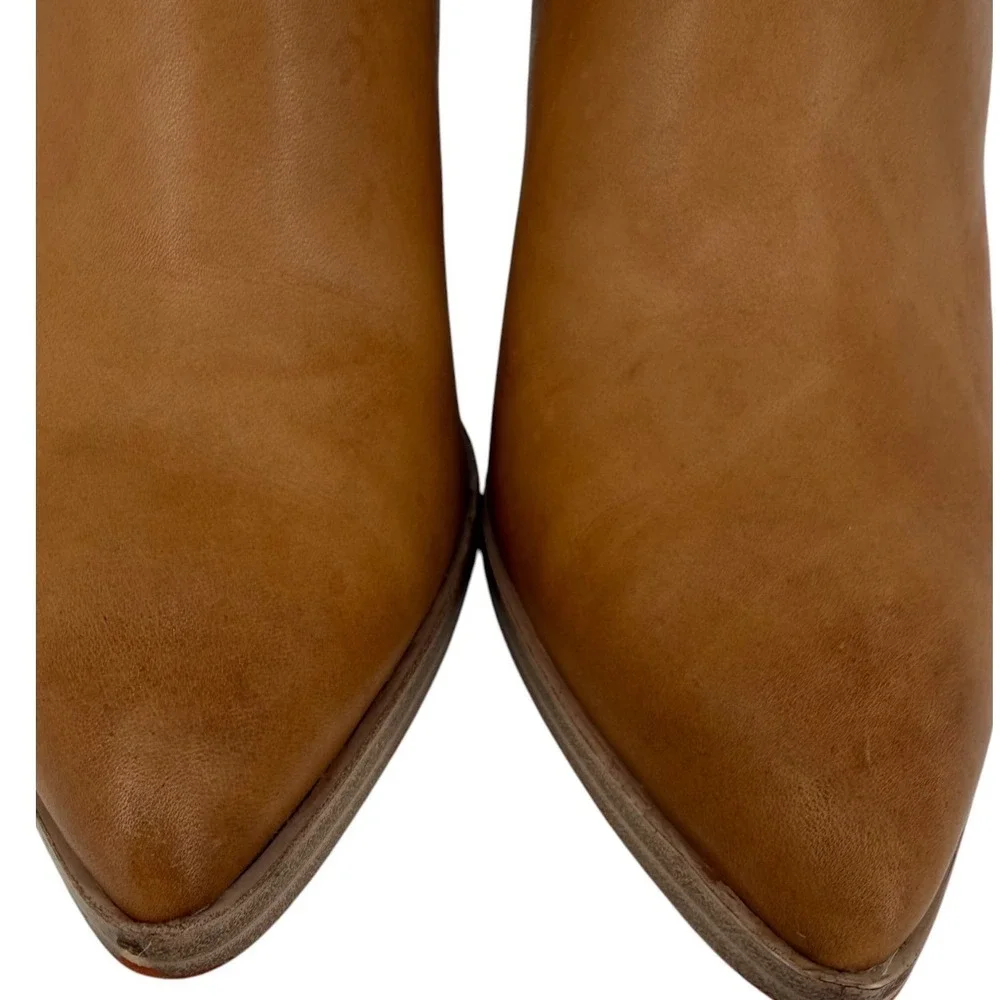 Marc Fisher Womens Alva Pointed Toe Leather Block Heel Ankle Boots Tan Size 7.5M